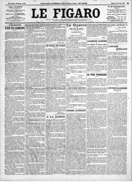 La prima pagina di Le Figaro del 2 febbraio 1915