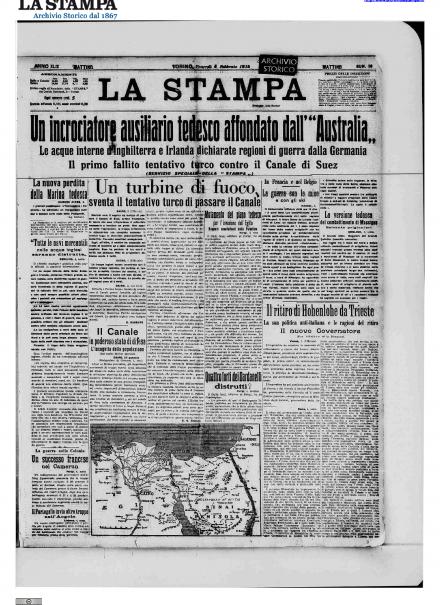 La prima pagina de La Stampa del 5 febbraio 1915