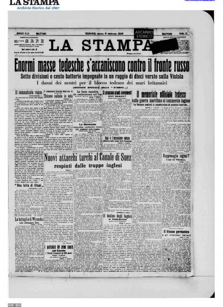 La prima pagina de La Stampa del 6 febbraio 1915