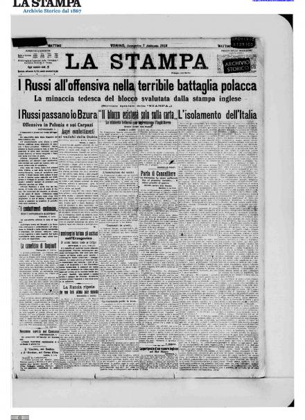 La prima pagina de La Stampa del 7 febbraio 1915