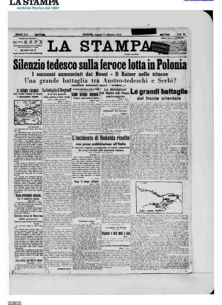 La prima pagina de La Stampa dell'8 febbraio 1915