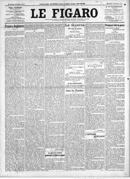 La prima pagina di Le Figaro del 10 febbraio 1915