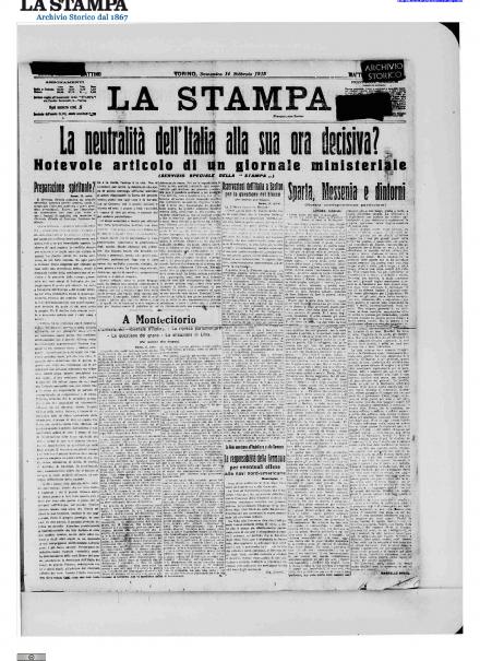 La prima pagina de La Stampa del 14 febbraio 1915