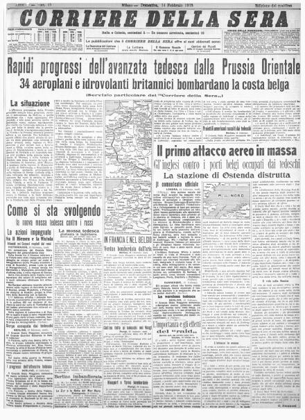 La prima pagina del Corriere della Sera del 14 febbraio 1915