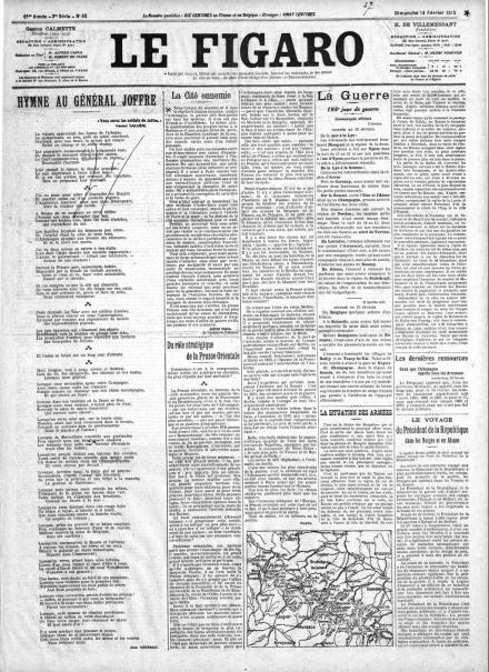 La prima pagina di Le Figaro del 14 febbraio 1915