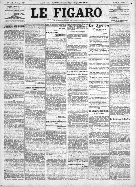 La prima pagina di Le Figaro del 16 febbraio 1915