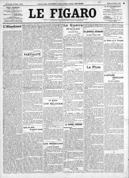 La prima pagina di Le Figaro del 18 febbraio 1915