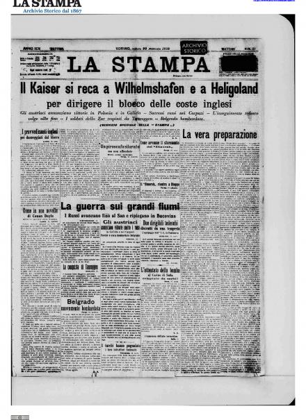 La prima pagina de La Stampa del 20 febbraio 1915