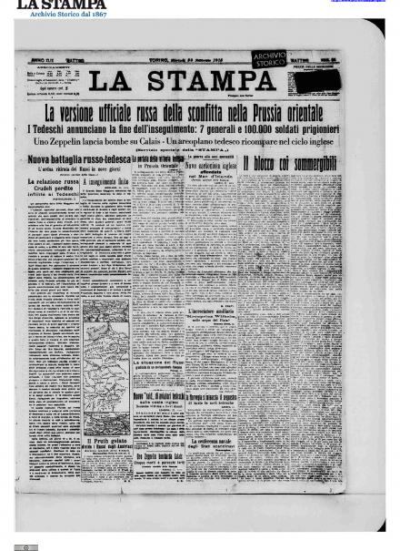 La prima pagina de La Stampa del 23 febbraio 1915