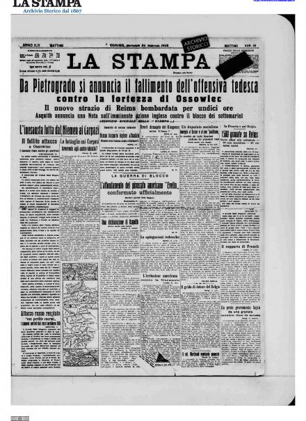 La prima pagina de La Stampa del 24 febbraio 1915