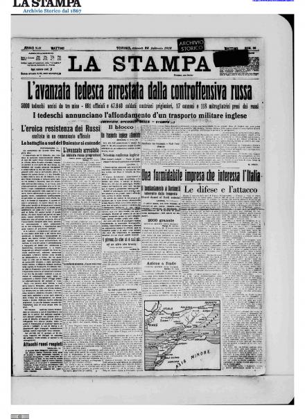 La prima pagina de La Stampa del 25 febbraio 1915