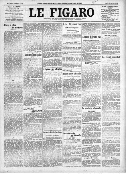 La prima pagina di Le Figaro del 25 febbraio 1915
