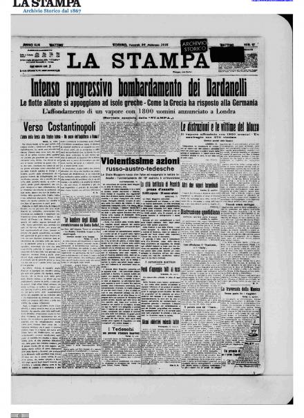 La prima pagina de La Stampa del 26 febbraio 1915