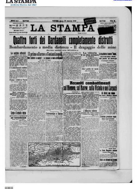 La prima pagina de La Stampa del 27 febbraio 1915
