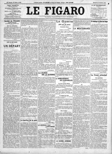 La prima pagina di Le Figaro del 27 febbraio 1915