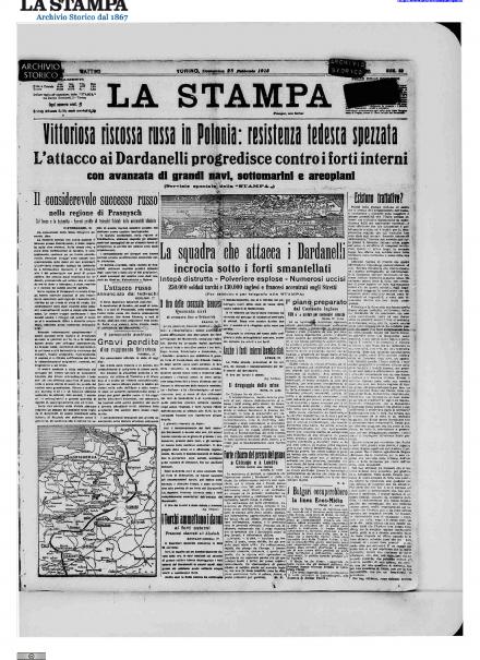 La prima pagina de La Stampa del 28 febbraio 1915
