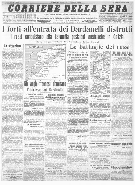 La prima pagina de La Stampa del 28 febbraio 1915