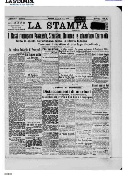 La prima pagina de La Stampa dell'1 marzo 1915