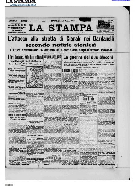 La prima pagina de La Stampa del 3 marzo 1915