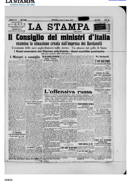 La prima pagina de La Stampa del 4 marzo 1915