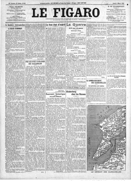 La prima pagina di Le Figaro del 4 marzo 1915