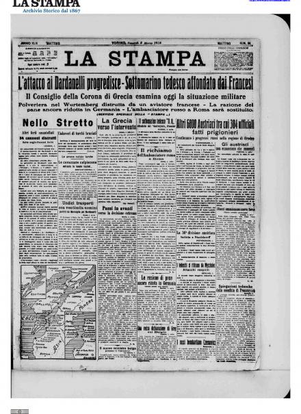 La prima pagina de La Stampa del 5 marzo 1915
