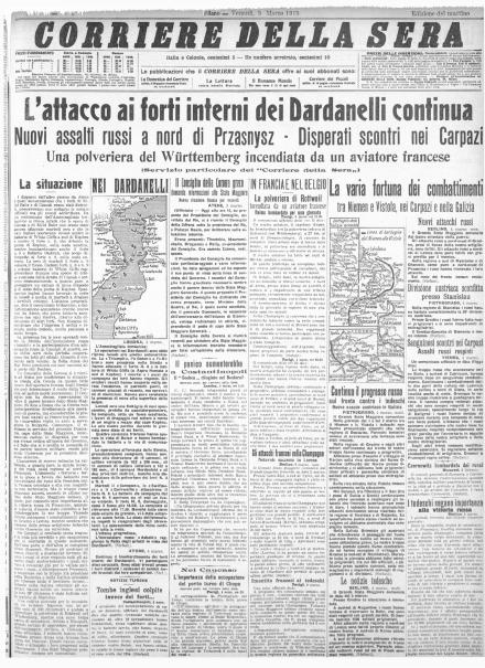 La prima pagina del Corriere della Sera del 5 marzo 1915