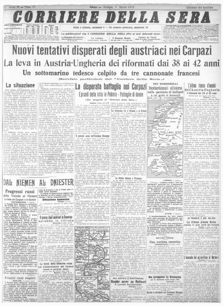 La prima pagina del Corriere della Sera del 6 marzo 1915