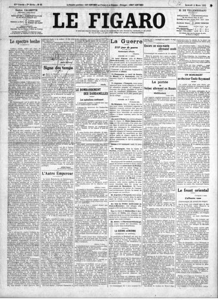 La prima pagina di Le Figaro del 6 marzo 1915