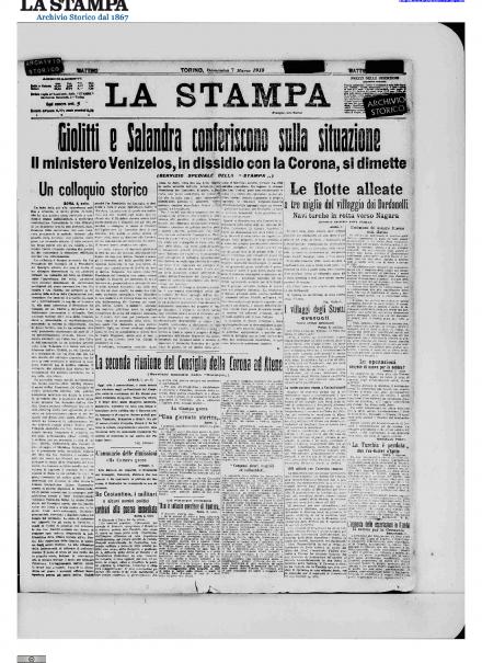 La prima pagina de La Stampa del 7 marzo 1915