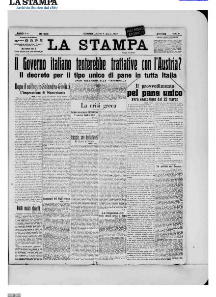 La prima pagina de La Stampa dell'8 marzo 1915