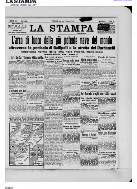 La prima pagina de La Stampa del 9 marzo 1915