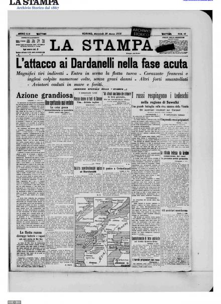 La prima pagina de La Stampa del 10 marzo 1915