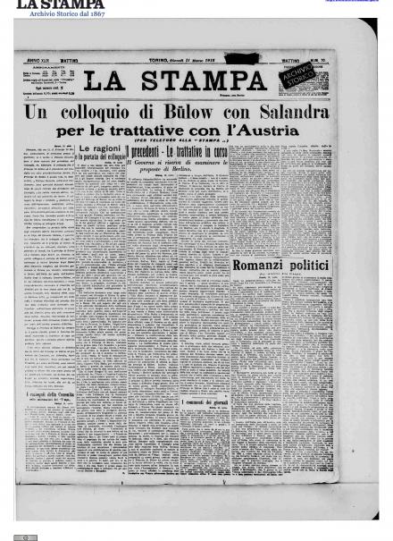 La prima pagina de La Stampa dell'11 marzo 1915