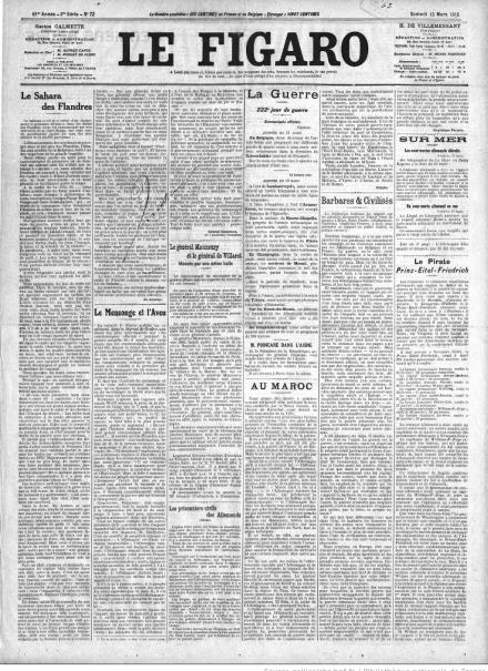 La prima pagina di Le Figaro del 13 marzo 1915