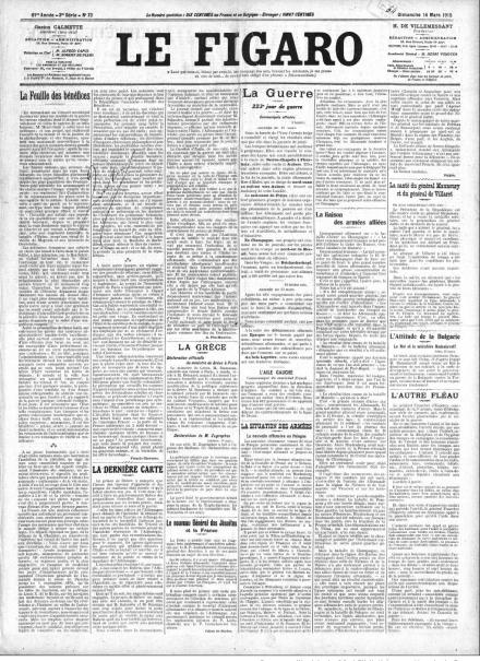 La prima pagina di Le Figaro del 14 marzo 1915