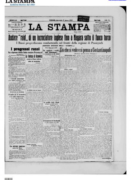 La prima pagina de La Stampa del 17 marzo 1915