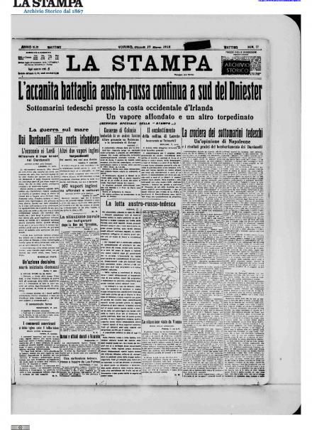 La prima pagina de La Stampa del 18 marzo 1915