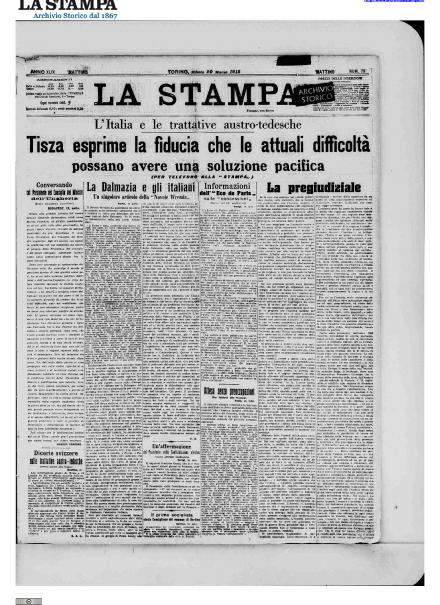 La prima pagina de La Stampa del 20 marzo 1915