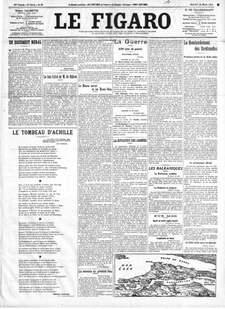 La prima pagina di Le Figaro del 20 marzo 1915