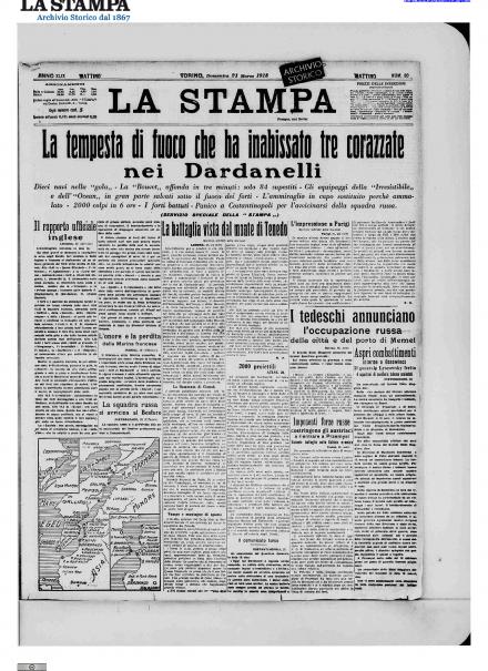 La prima pagina de La Stampa del 21 marzo 1915