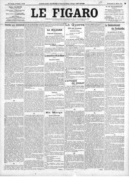 La prima pagina di Le Figaro del 21 marzo 1915