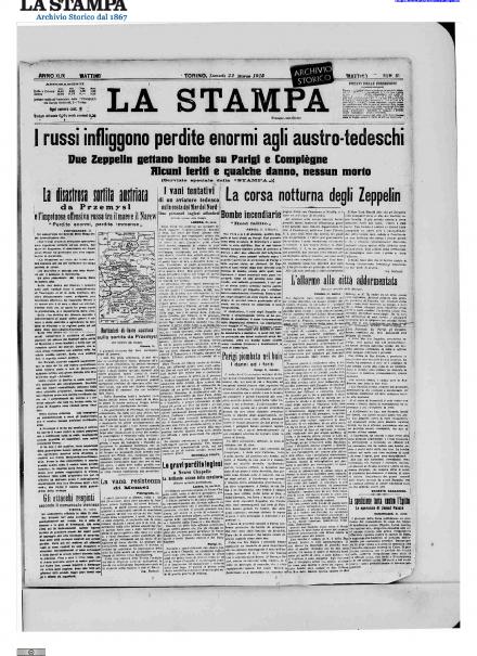 La prima pagina de La Stampa del 22 marzo 1915