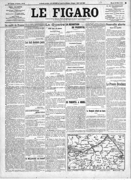 La prima pagina di Le Figaro del 23 marzo 1915