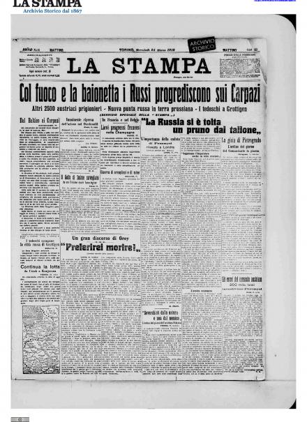 La prima pagina de La Stampa del 24 marzo 1915