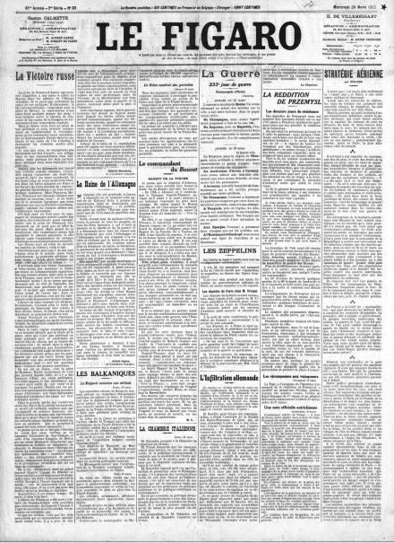 La prima pagina di Le Figaro del 24 marzo 1915