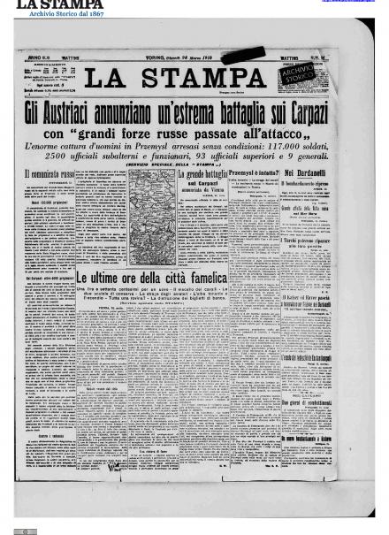 La prima pagina de La Stampa del 25 marzo 1915