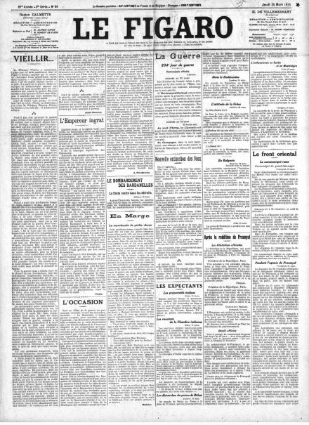 La prima pagina di Le Figaro del 25 marzo 1915