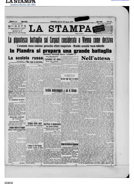 La prima pagina de La Stampa del 26 marzo 1915
