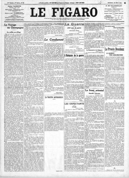 La prima pagina di Le Figaro del 26 marzo 1915